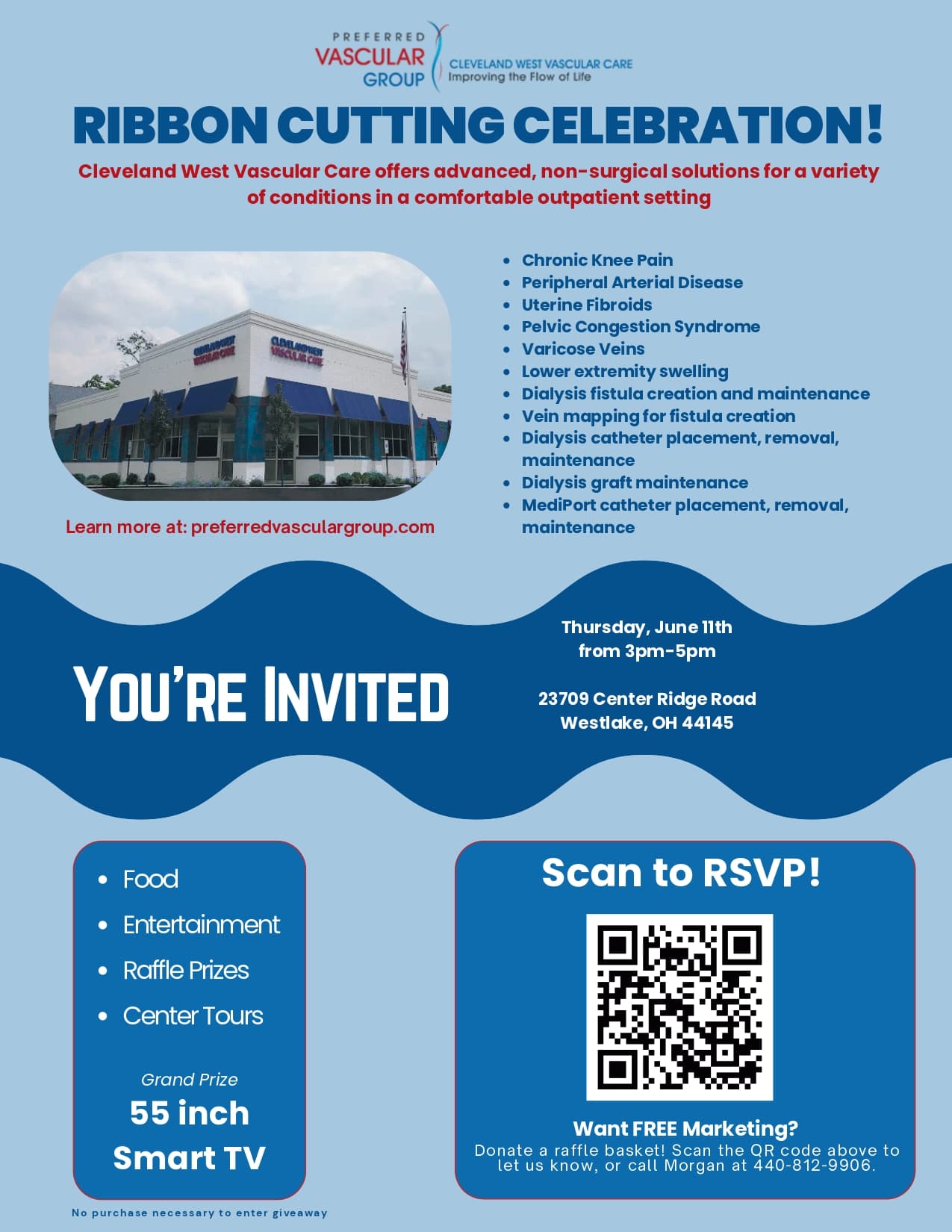 Ribbon Cutting Celebration — Cleveland West Vascular Care, Thursday June 11th, 3–5 PM, 23709 Center Ridge Road, Westlake OH